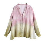 Women Fashion Oversized Tie-dye Print Blouses Vintage Long Sleeve Side Vents Female Shirts Blusas Chic