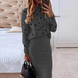 Skirt 2 Pieces Set Autumn Winter Casual Turtleneck Long Sleeve Loose Print Pullovers Slim Pencil Skirts Office Lady