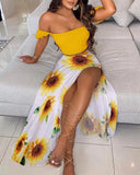 Slim Fit Bohemian Print Skirt Retro Set For Women Sexy Off The Shoulder Crop Top And Maxi Skirts Two Piece Sets