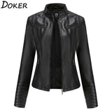 Faux Leather Jacket Autumn Winter Long Sleeve Plus Size Fashion Ladies Solid Zipper Biker Coat Female Casual