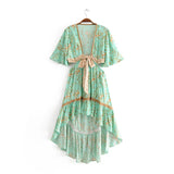 Sau beauty New Boho Floral Print Swing Dress Women Holiday Style Fashion Irregular Dresses Female Vestido De