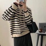 And Winter New Age-Reducing Sweater Gentle Korean Style Simple Striped Hooded Sweater Female Korean Version Slim Sweater-Outfit