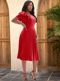 Multi-Color Lotus Leaf Sleeve Pressure Skirt Dress 100 Folds Short Sleeve Dress Elegant