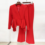 Designer New Lotus Leaf Swing Jacket Micro-Tlave Trousers Set Two