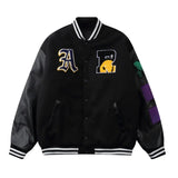 Hop Baseball Jacket Men Coats Furry Smiley Letter Embroidery Oversized Varsity Jackets PU Harajuku Bomber Jackets