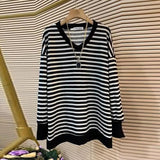 Basic Striped Spliced Pullovers Spring Autumn Female Clothing Casual Loose V-Neck Fashion Commute Long Sleeve T-shirt