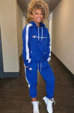 Fashion Letter Print Contrast Piping Long Sleeve Hoodies And Pant