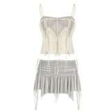 Cloth Forget Fashion Ballet Style Net Yarn Split Three-Dimensional Gradient Lace Vest Short Skirt Two Sets Of Hottie