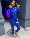 Plus Size Print Blue Hoodies Zipper