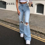 Flare Jeans Women Hip Wrap Jean Hollow Out High Waist Streetwear Zipper Pants Denim Blue Black Trousers Wide Leg