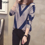 Women Autumn O-neck Slim Knitting Pullovers Long Sleeve Loose Lady Winter Korean-style All-match Printed Chic