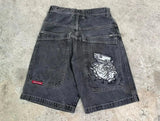Selling Popular Style Y2K Hip Hop Original Dormitory Gothic Style Funny Style Printed Denim Shorts For Men-Outfit