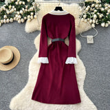 Small Fragrant Style Trendy Collar Long Sleeve Metal Double Buckle Waist Thin Temperament Knitted