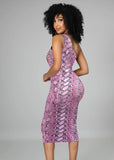 Sexy Print Bandage One Shoulder Sleeveless Midi