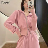 Suits Womens Fall/winter 2022 New Double-headed Zipper Short Hoodies Sweatshirt Tie-leg Casual Pants Two Piece