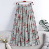 Summer Chiffon Beach Boho Maxi Women Skirt High Waist Floral Print Vintage Holiday Ruched Long Fashion Skirts