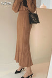 Lady Winter 2023 Loose Warm Two Piece Set Women Twist Pullover Knitted Sweater Elastic Waist Mermaid Midi Skirt Sets