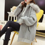 Plush Thicken Warm Mid-length Hooded Solid Cardigan Women's Sweater 2021 Autumn Winter New Loose Style Wild Jacket