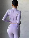 Ribbed Turtleneck Crop Top and Pants 2pc Set 618-1-Outfit