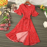 Summer Women Blue/Green/Pink Polka Dot Dress 2020 Vintage High Waist A-line Ladies Vestidos Verano Casual V-neck Dresses