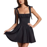 Summer New Women's Fashion Collar High Waist Folded Splicing Bow Sling
