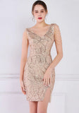 Modest V-neck Sleeveless Sequined Mini Slit Club