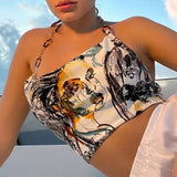 Women Sexy Halter Crop Tops Cross Bandage Summer Women Casual Tank Tops Vest Metalic Chain Crop Tops blusas Fashion
