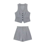New Buckle Vest 1165428 High Waist Pleated Leisure Shorts 1165228-Outfit