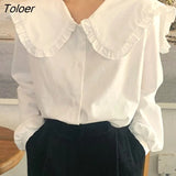 Turn-down Collar Vintage Cotton Shirt Female Long Sleeve White Blouse Women Oversized Woman Blouses Tops Femme Blusas