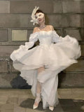 Spring Elegant White Off Shoulder Fairy Dress Chic Princess Puff Dress Mesh Puff Dress robes du soir vestidos de