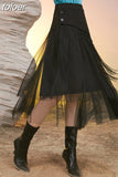 Solid Skirts For Women High Waist Patchwork Mesh Minimalist Loose Mid Skirt Female Autumn Clothing Fashion Style