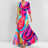 New Women's Fashion Elegant Temperament V Collar Print Credant Skirt