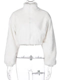 Furry Jackets Turn Down Collar Zipper Soft Women's Winter Autumn Thick Fashion Warm Crop Coats Streetwear Outwear