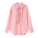 Women's Summer Folding V-Neck Folding Collar Trim With Chiffon Long-Sleeved Shirt Skirt