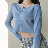 Korean Fashion Solid Color Knitted Cardigan Women Sweaters Oversize Autumn Harajuku Long Sleeve Button Jumper