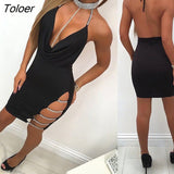 Women New Sexy Dress Bandage Bodycon Evening Party V Neck Club Mini Halter Dress Female Explosion Backless Sling Hip