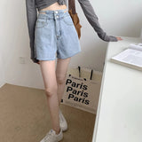 Fashion Women's Denim Shorts High Waisted For Summer Solid Raw Edge Korean Version Casual Hollow Out Wide Leg Jean