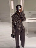 Temperament Commuting Retro Plaid Long Sleeves To Collect Waist Thin Shirt 2025 Autumn