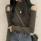 Korean Chic Early Spring Retro High-neck Strapless Design Slim Fit and Thin Long-sleeved Skin-friendly Bottoming T-shirt