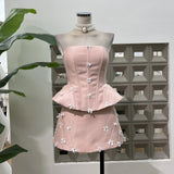 Vietnamese Niche Design With Fish Bone Thoracic + Bow Half Skirt Set Gentle Dating