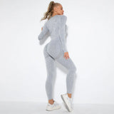 Women Fitness Sets Female Sport Gym Suits Wear Running Clothes Women Workout Sport Suit Long Sleeve Crop Top