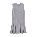 Spring Style Wide-Pleated Button Knitted Mini Dress 3859025-Outfit