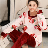 Heart Fur Suit Set Home Wear 2 Pieces Set Outfits Women Winter Warm Fur Pllover & Pants Female