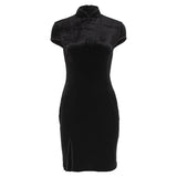 Autumn Women's New Fashion Velvet Short Cheongsam Skirt Under The Fork Bag Hip