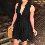 New Up And Down Collar Vest Solid Color Belt Mid-Swaist