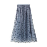 Summer Women Dot Mesh Patchwork Skirt 2021 Fashion Ladies Sexy Club Street Casual OL Korean Style Skirts Waist