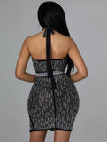 Sexy Rhinestone Halter Cut Out Mini
