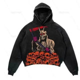 street goth men fashion hooded skull print sweatshirt autumn and winter Harajuku retro Y2K couple hooded top-Outfit