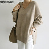 2021 Autumn Winter Korean Style V-Neck Womens Knitted Sweaters Regular Winter Clothes for Women Warm