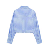 New Casual Loose Striped Short Style Shirt 2298084-Outfit